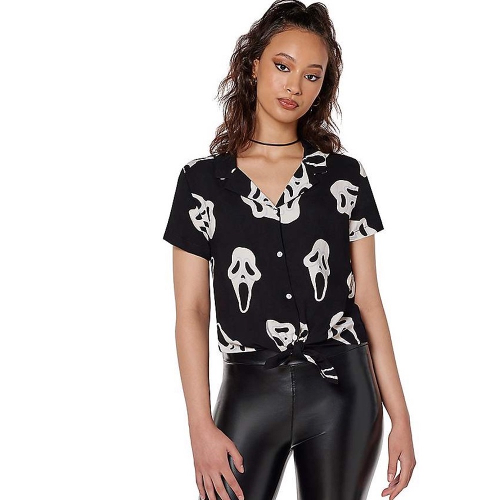 Ghost Face Tie Front Top NEW! Halloween